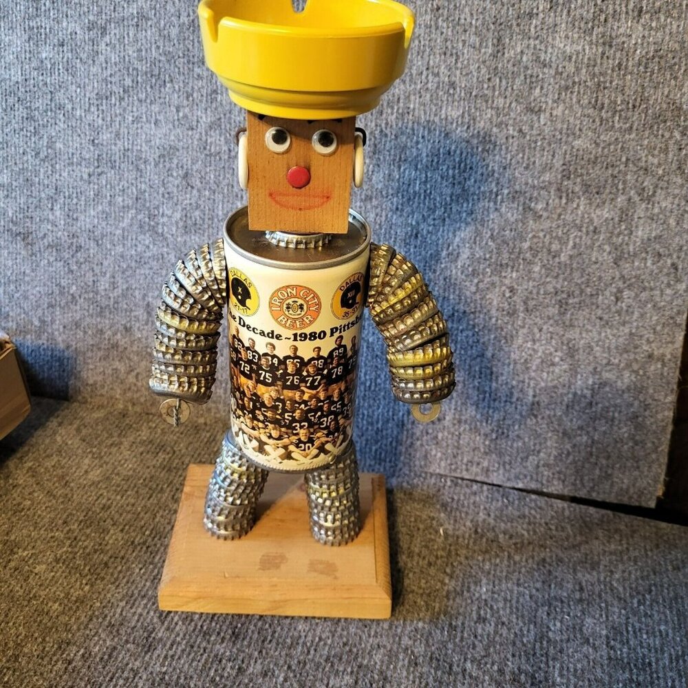 Vintage FUNNY RISQUE Folk Art Can Tin Bottle Cap Man Figure PITTSBURGH